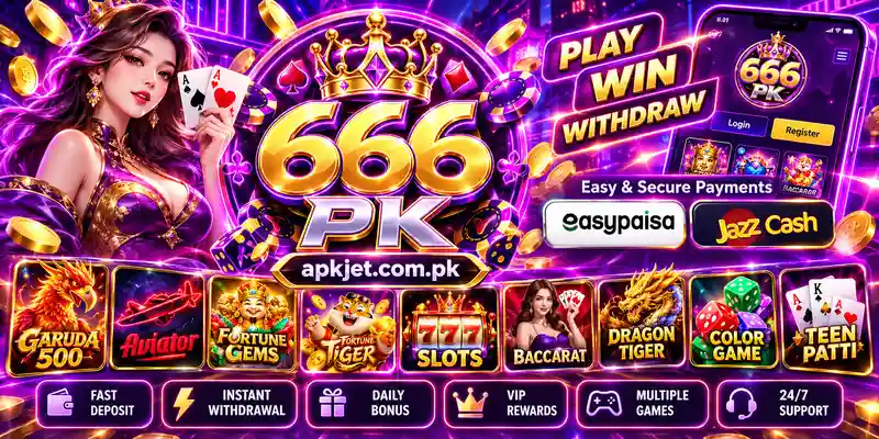 666PK Game APK 2026 banner with neon purple gaming design