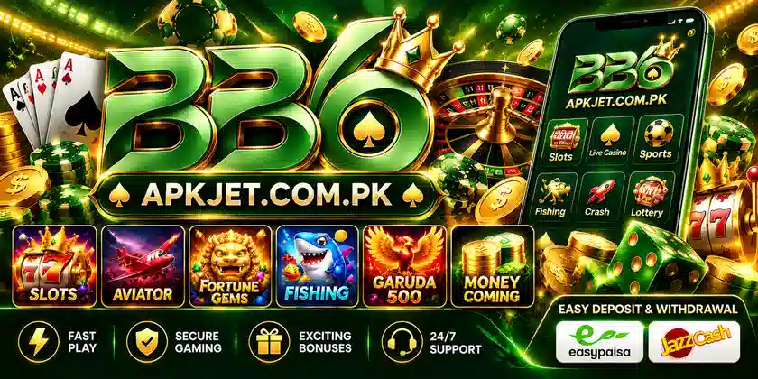 BB6 Game banner with casino games and APKJET.COM.PK
