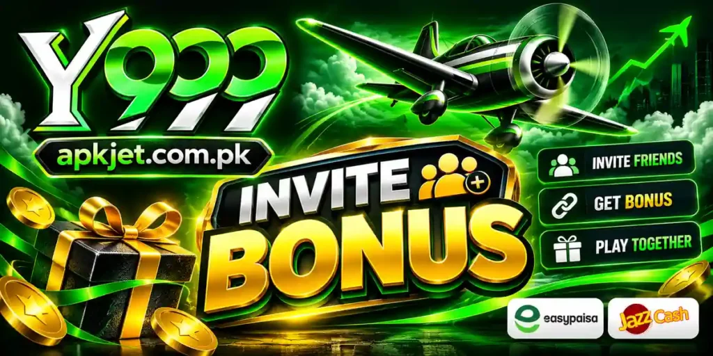 Y999 Invite Bonus banner with an airplane and green gaming graphics